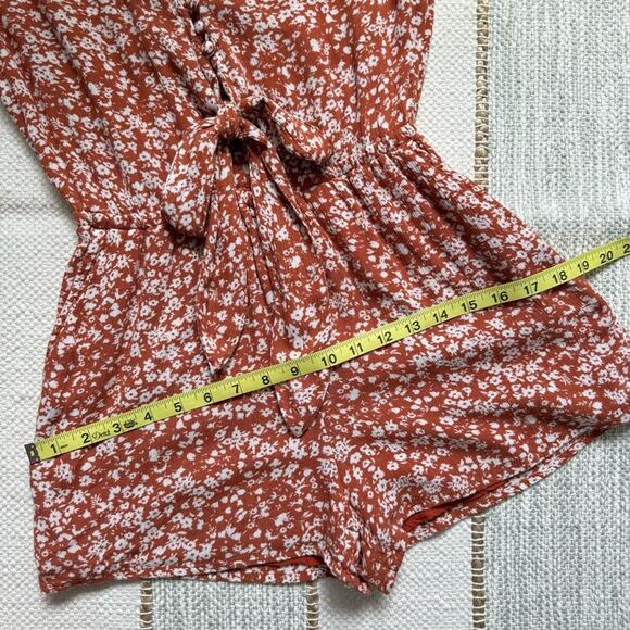 Abercrombie & Fitch Orange White Floral Short Sleeve Bow Front Romper XS Petite - Picture 5 of 8